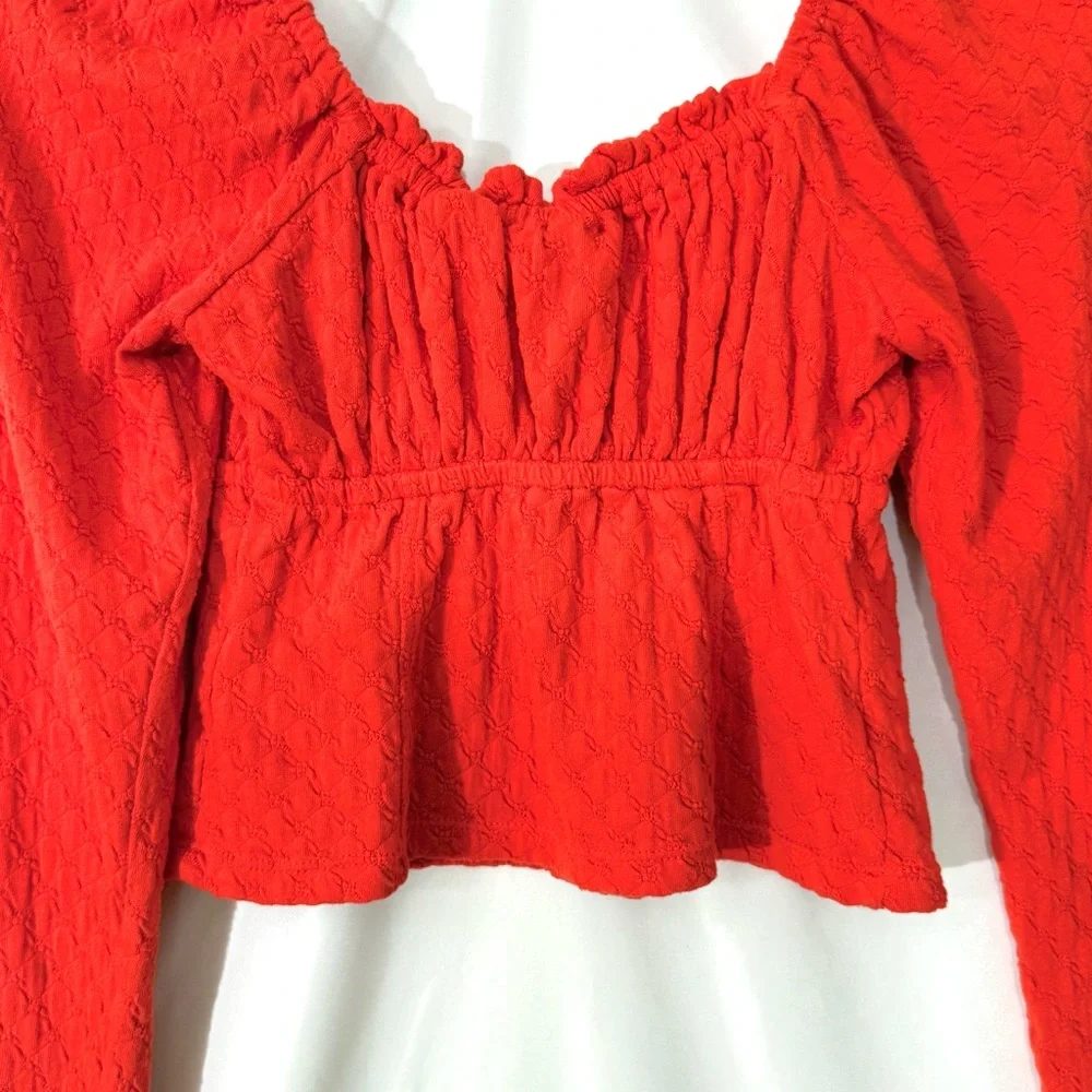 NWOT Free People Ladybug Corset Inspired Cropped Long Sleeve Button Down Blouse